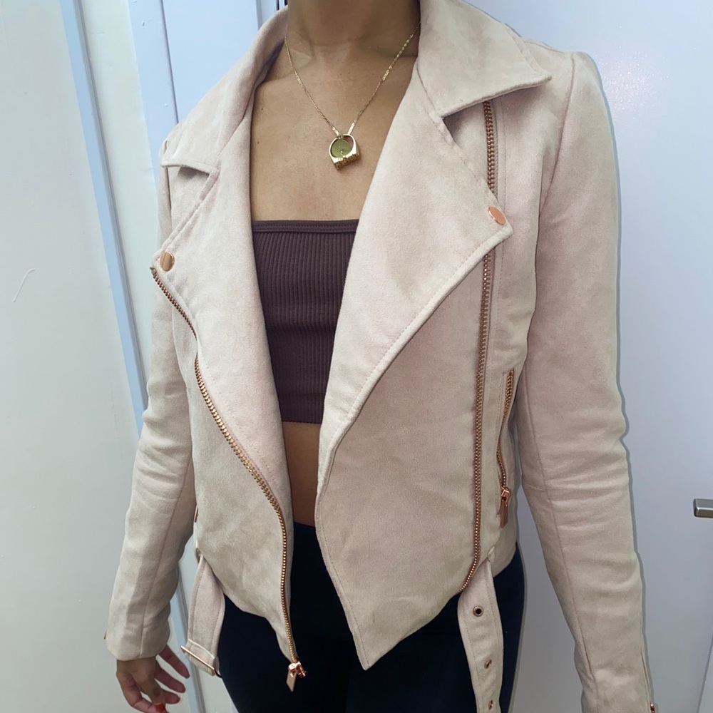 Blush suede biker jacket